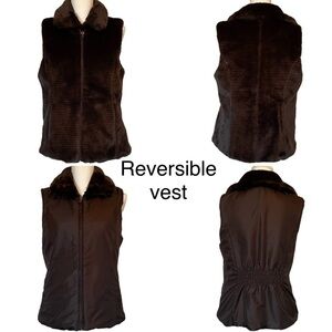 Liz Claiborne Chocolate Brown Reversible Zip-Up Faux Fur Women’s Vest Medium